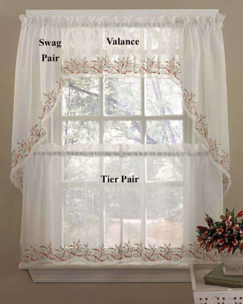 Heather Embroidered Voile Kitchen Curtains